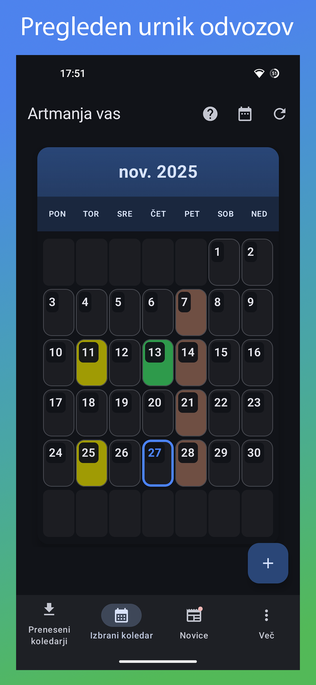 Zaslonski posnetek: Calendar