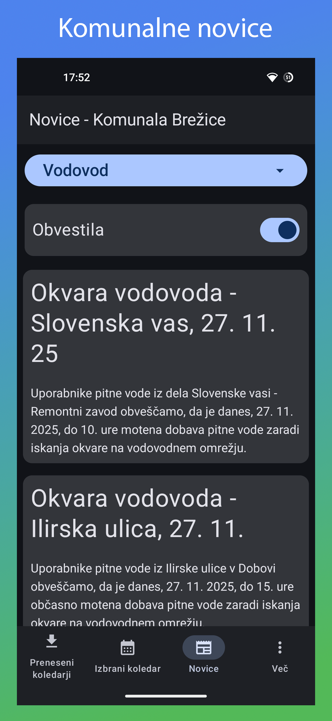 Zaslonski posnetek: News
