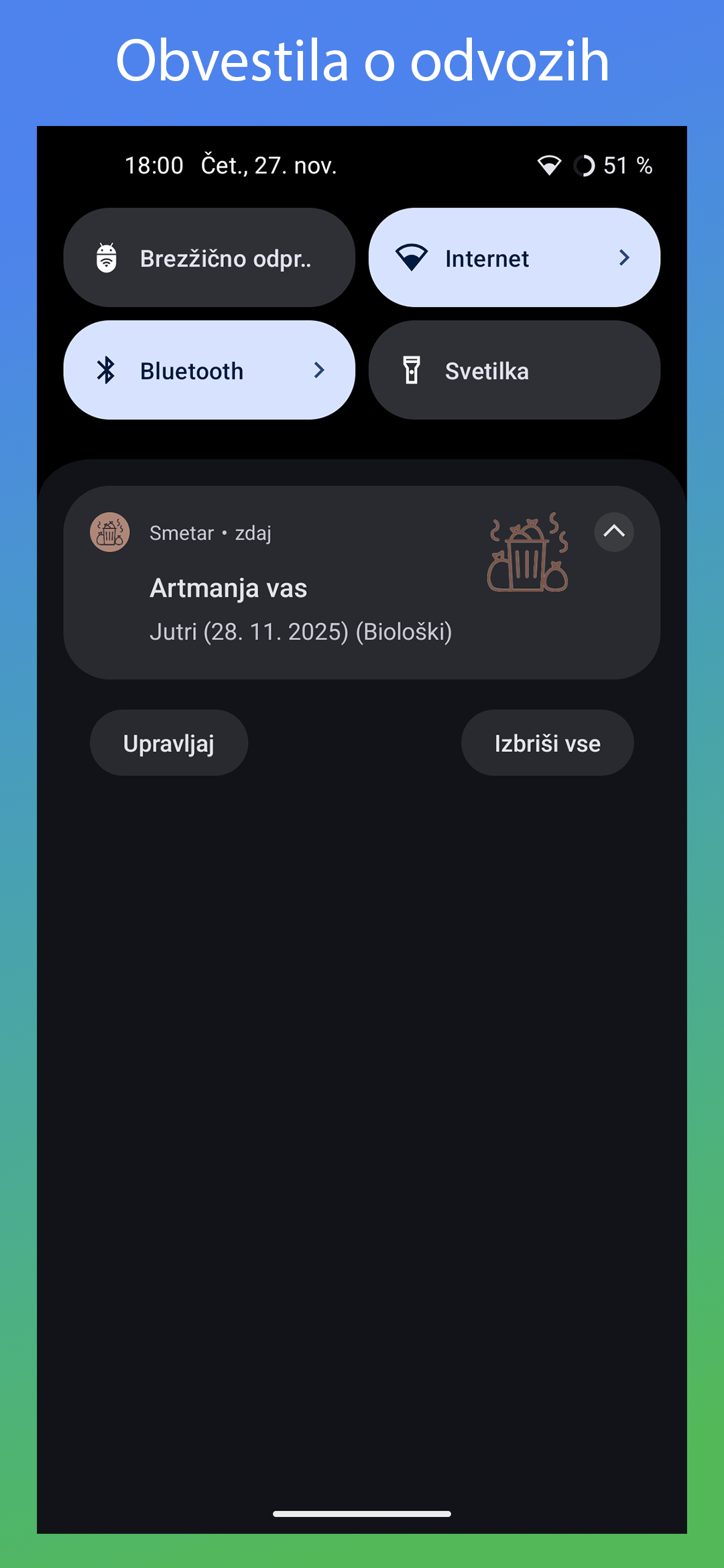 Zaslonski posnetek: Notifications