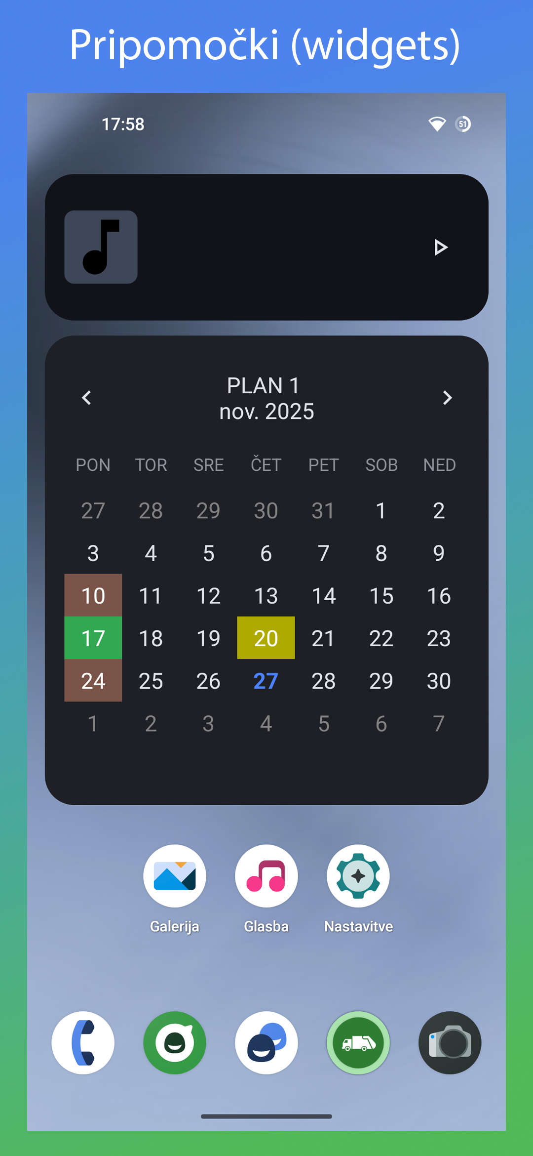 Zaslonski posnetek: Widgets